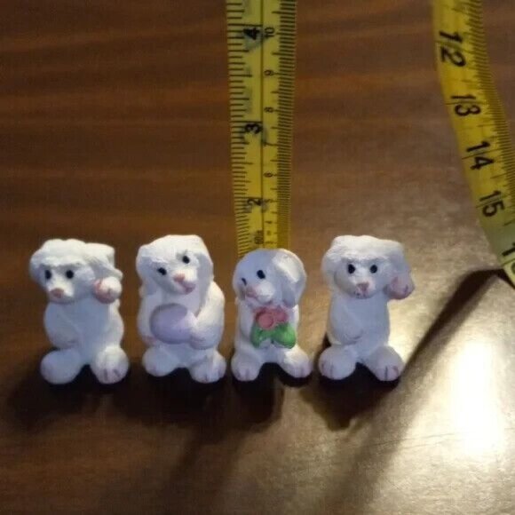 Easter Rabbit Set Of 4 White Resin Bunny Figurines Pink Green Accents Miniature - Picture 11 of 11